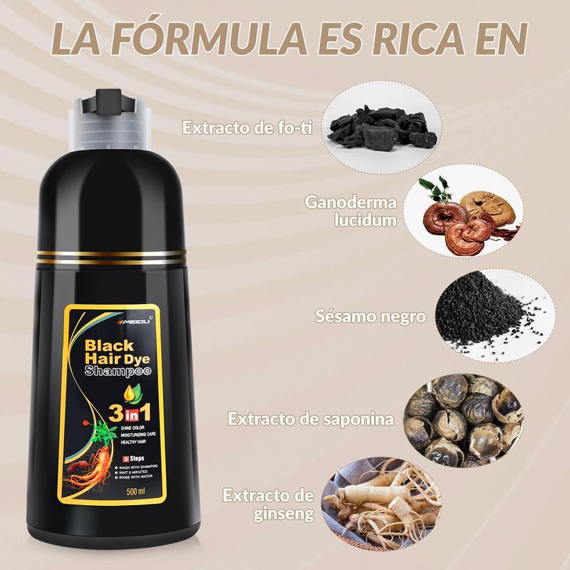 champú de tinte para el cabello negro 3 en 1