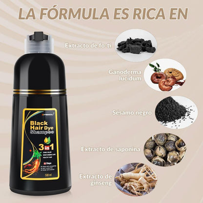 champú de tinte para el cabello negro 3 en 1
