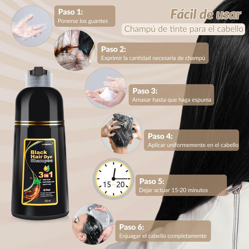 champú de tinte para el cabello negro 3 en 1