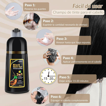 champú de tinte para el cabello negro 3 en 1