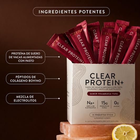 Clear Protein+ Whey Collagen Electrolyte Blend, Raspberry Yuzu Flavor, 14 Sticks